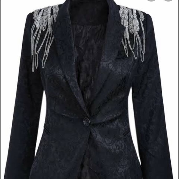 Zara Jackets & Blazers - Black lapel chian Embellished Shoulder Jacquard Blazer. Made in morrocon